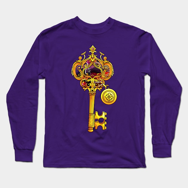 Golden and Purple Key for a Couple Love Lock Long Sleeve T-Shirt by ForestWhisper